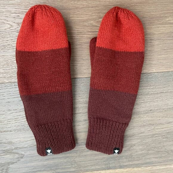 100 Cozy Outdoor Ribbed Cuff Striped Knit Mittens Brown Burnt Orange Sz OS NWOT - Picture 2 of 7
